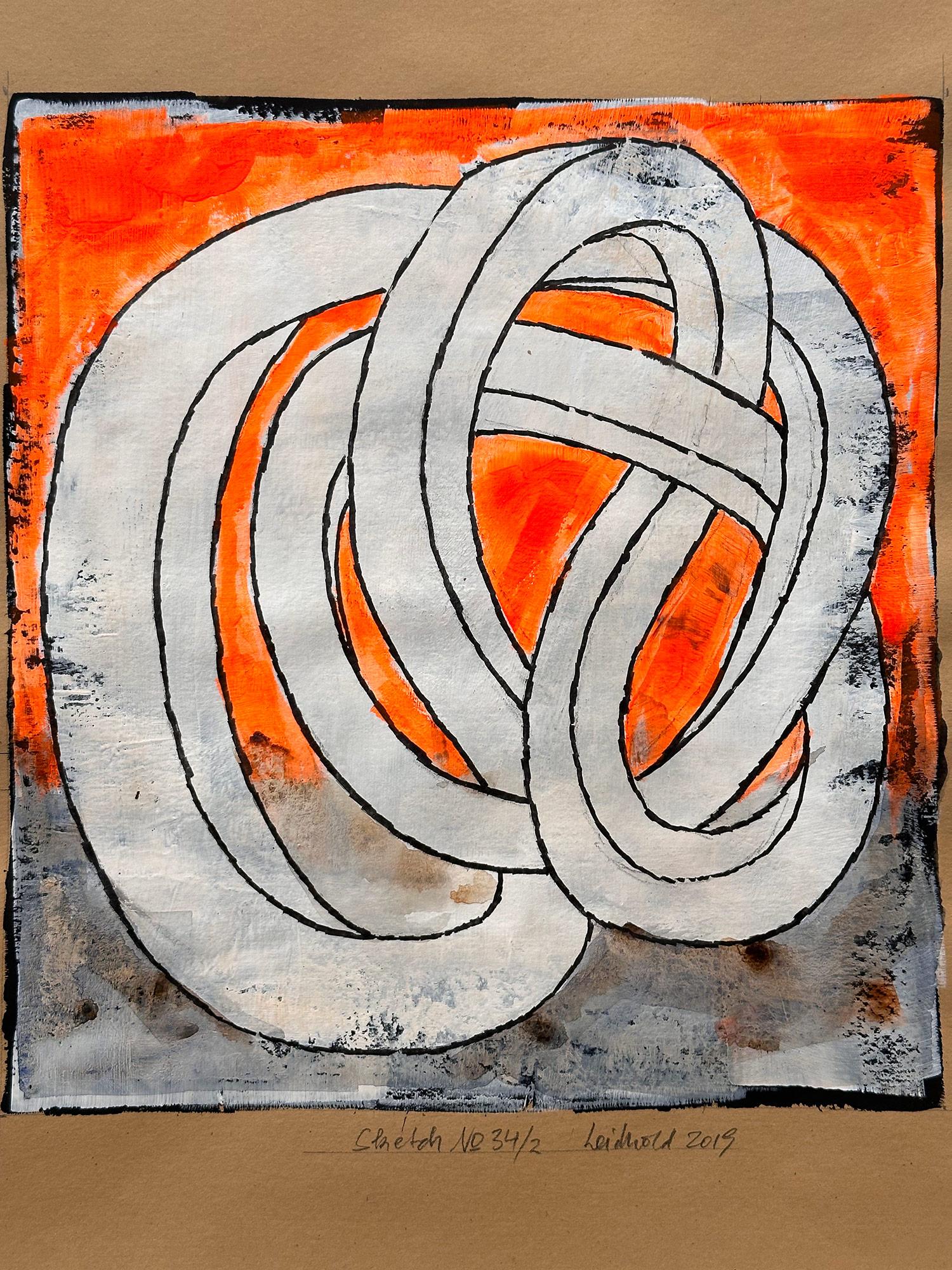 „Sketch No.34/2“ Abstraktes, gegenständliches, kinetisches Knotengemälde auf Papier – Painting von Wolfgang Leidhold