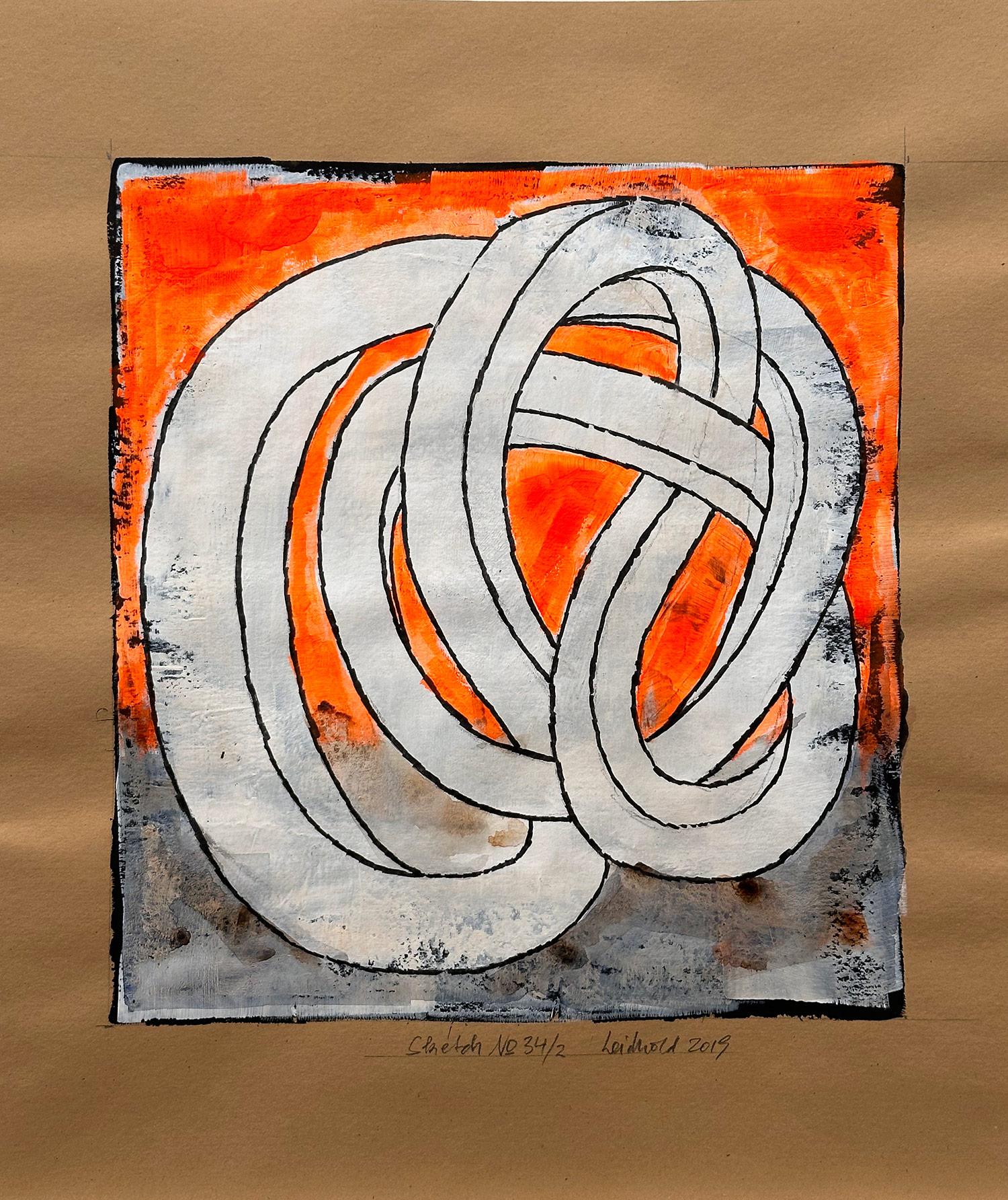 Wolfgang Leidhold Abstract Painting - "Sketch No.34/2" Abstract Representational Kinetic Knot Painting Work on Paper