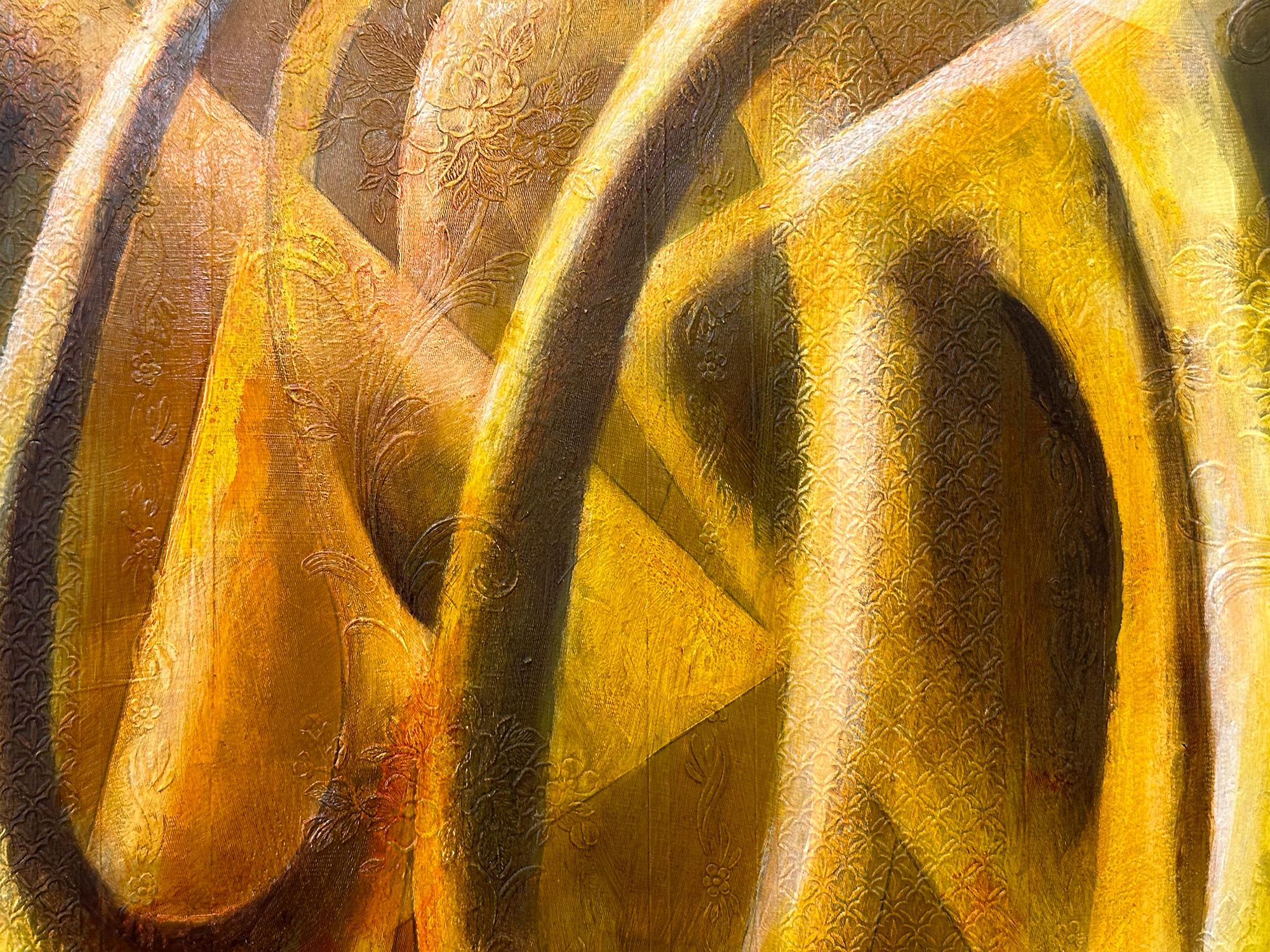 „Sketch No.36 Yellow Knot“ Abstraktes, gegenständliches Gemälde auf Tapete (Geometrische Abstraktion), Painting, von Wolfgang Leidhold