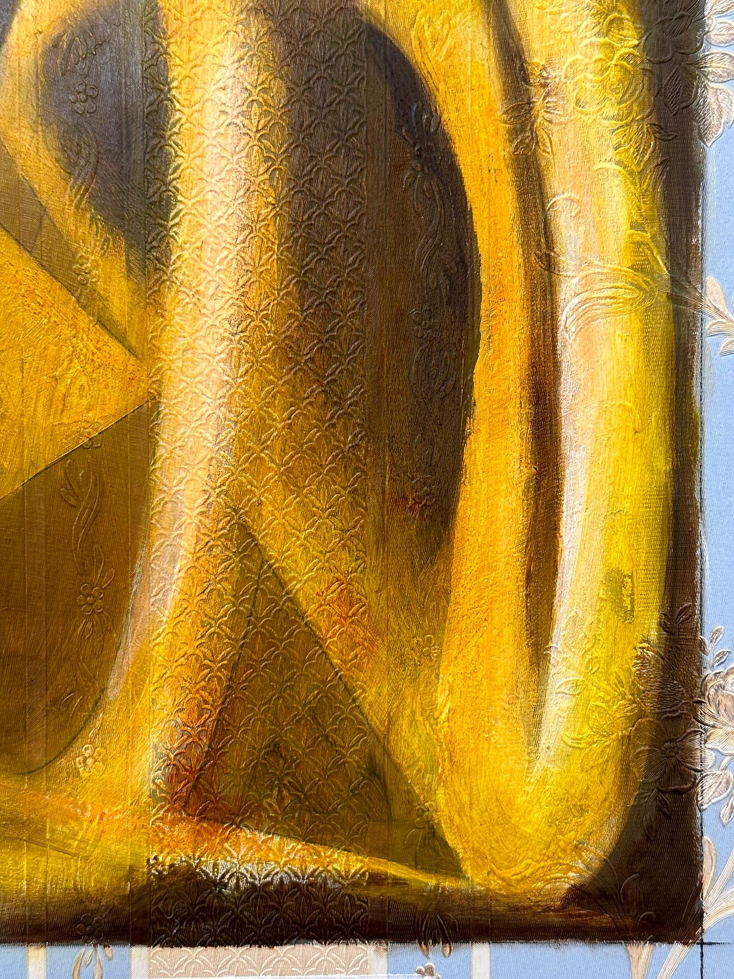 „Sketch No.36 Yellow Knot“ Abstraktes, gegenständliches Gemälde auf Tapete im Angebot 2