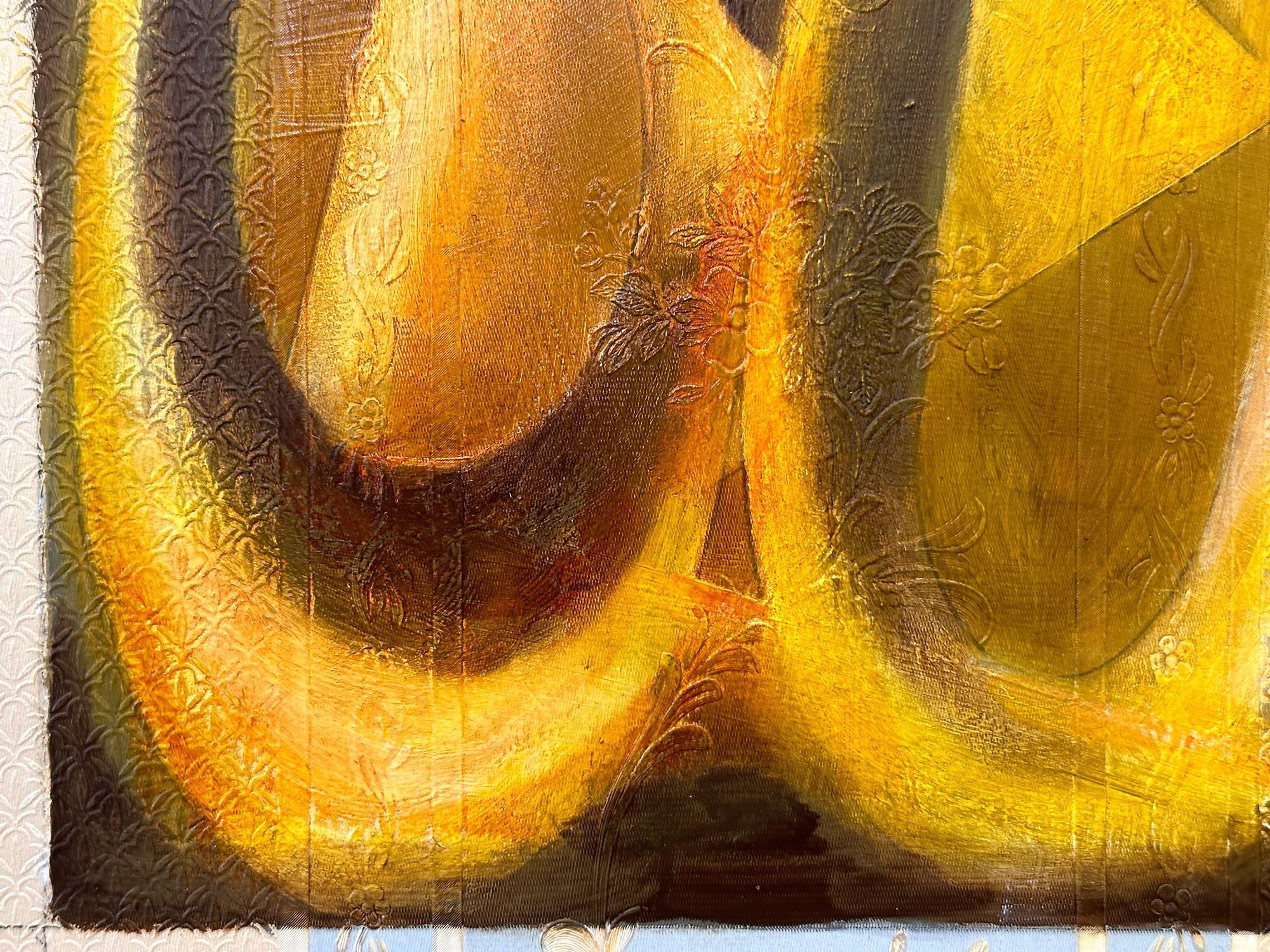 „Sketch No.36 Yellow Knot“ Abstraktes, gegenständliches Gemälde auf Tapete im Angebot 3