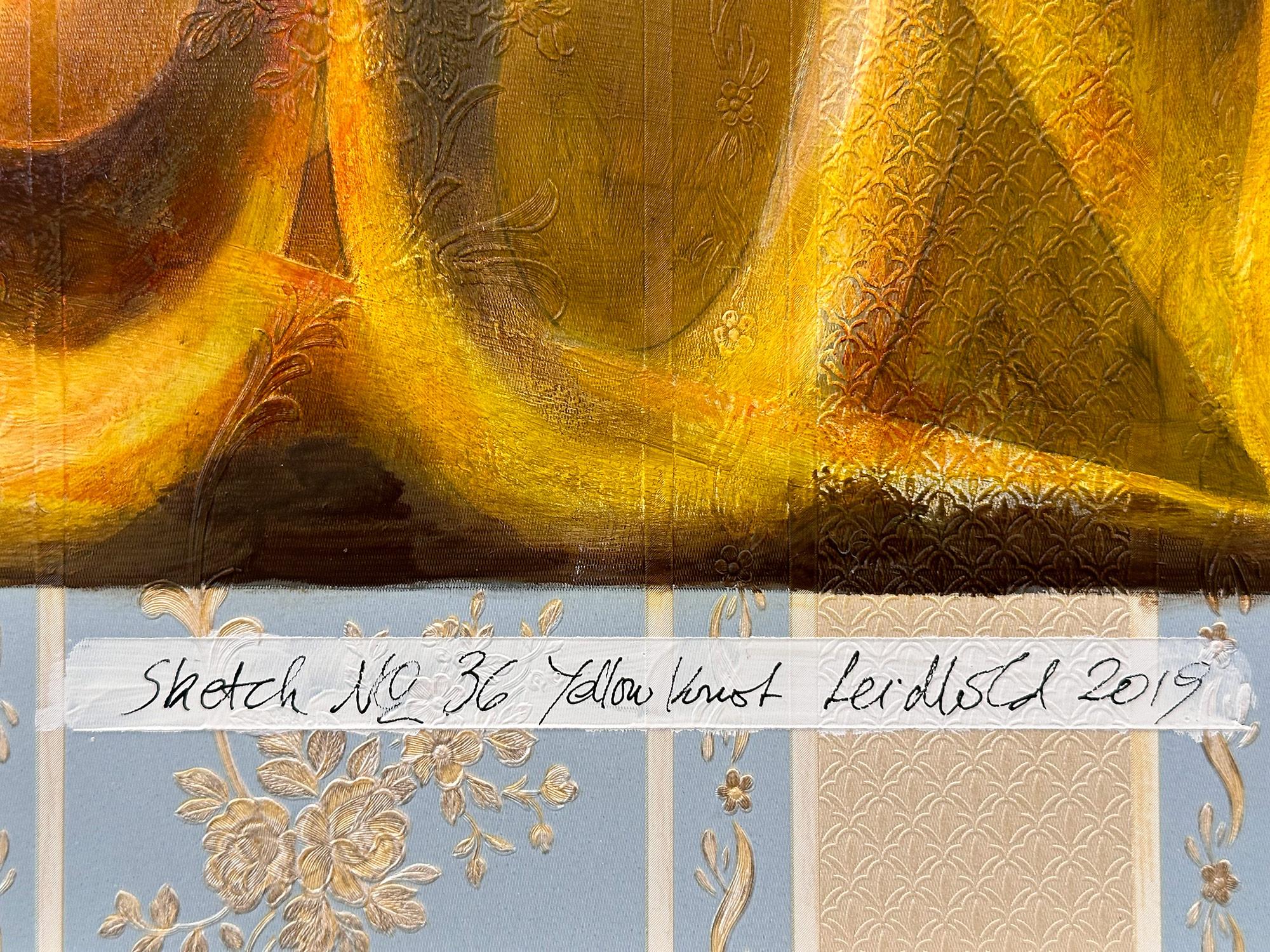 „Sketch No.36 Yellow Knot“ Abstraktes, gegenständliches Gemälde auf Tapete im Angebot 5
