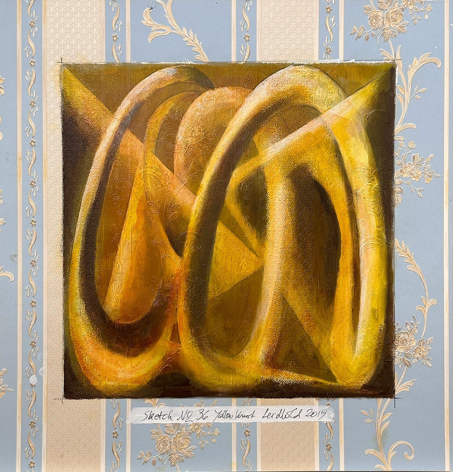 Wolfgang Leidhold Abstract Painting - "Sketch No.36 Yellow Knot" Abstract Representational Painting Work on Wallpaper