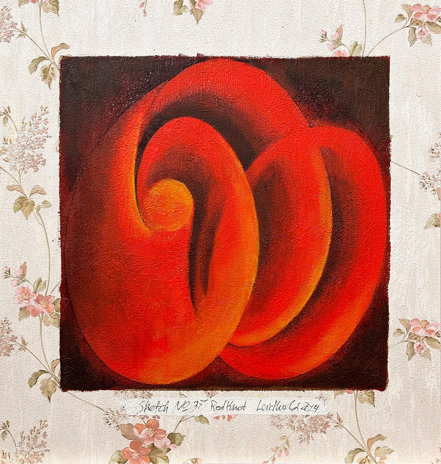 Wolfgang Leidhold Figurative Painting – "Skizze Nr.37 Roter Knoten" Abstrakte gegenständliche Malerei Arbeit auf Tapete