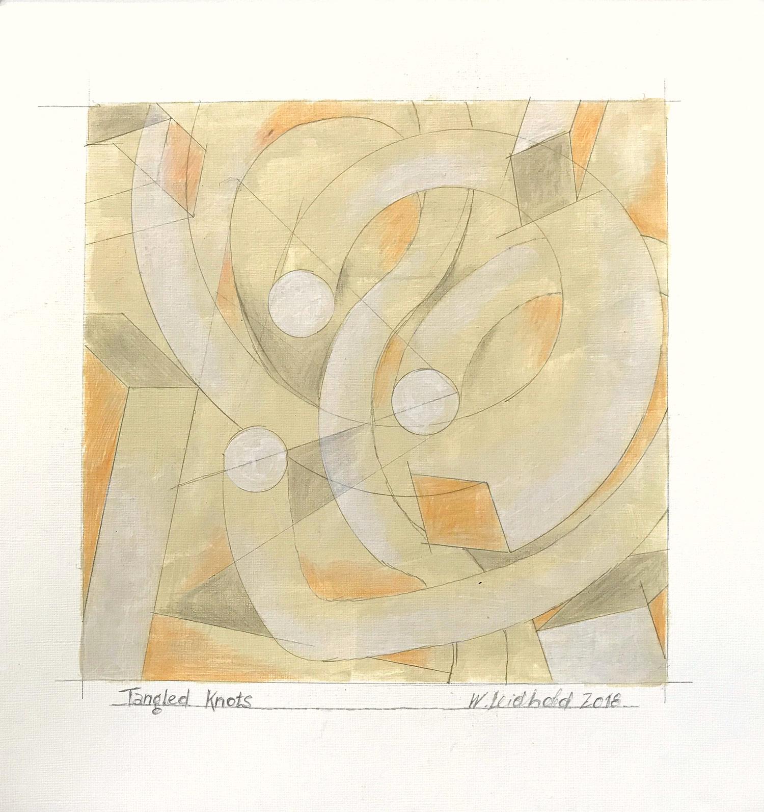 Wolfgang Leidhold Figurative Painting - "Tangled Knot" Abstract Representational Kinetic Knot Painting Work on Paper