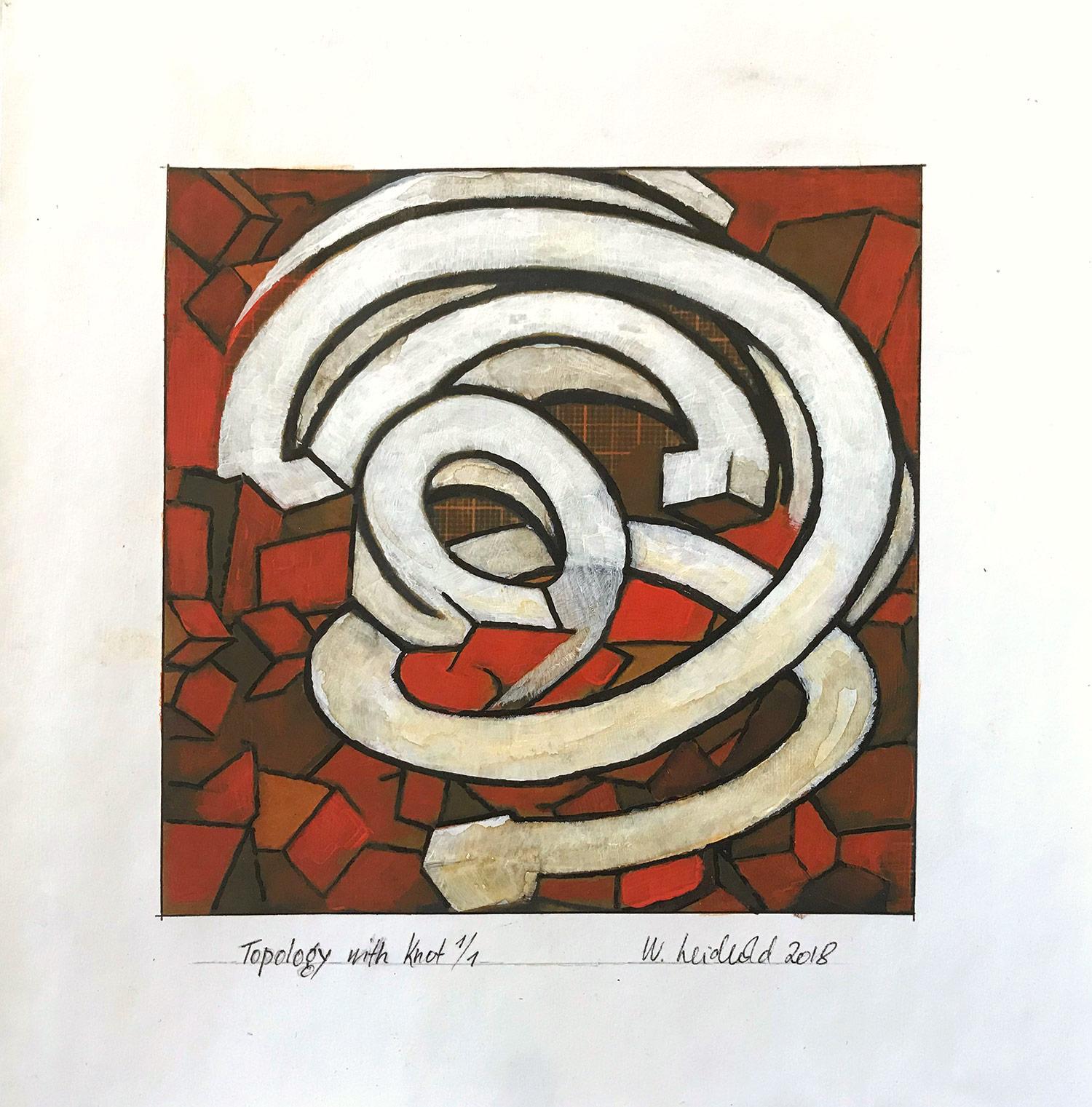 Wolfgang Leidhold Figurative Painting - "Topology with Knot 1/1" Abstract Representational Knot Painting Work on Paper