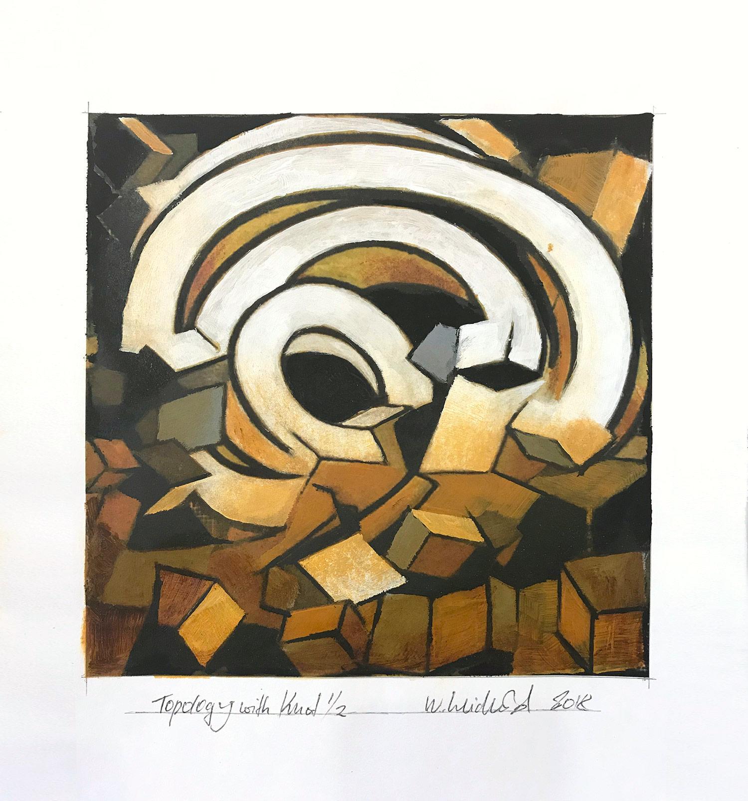 Wolfgang Leidhold Abstract Painting - "Topology with Knot 1/2" Abstract Representational Knot Painting Work on Paper