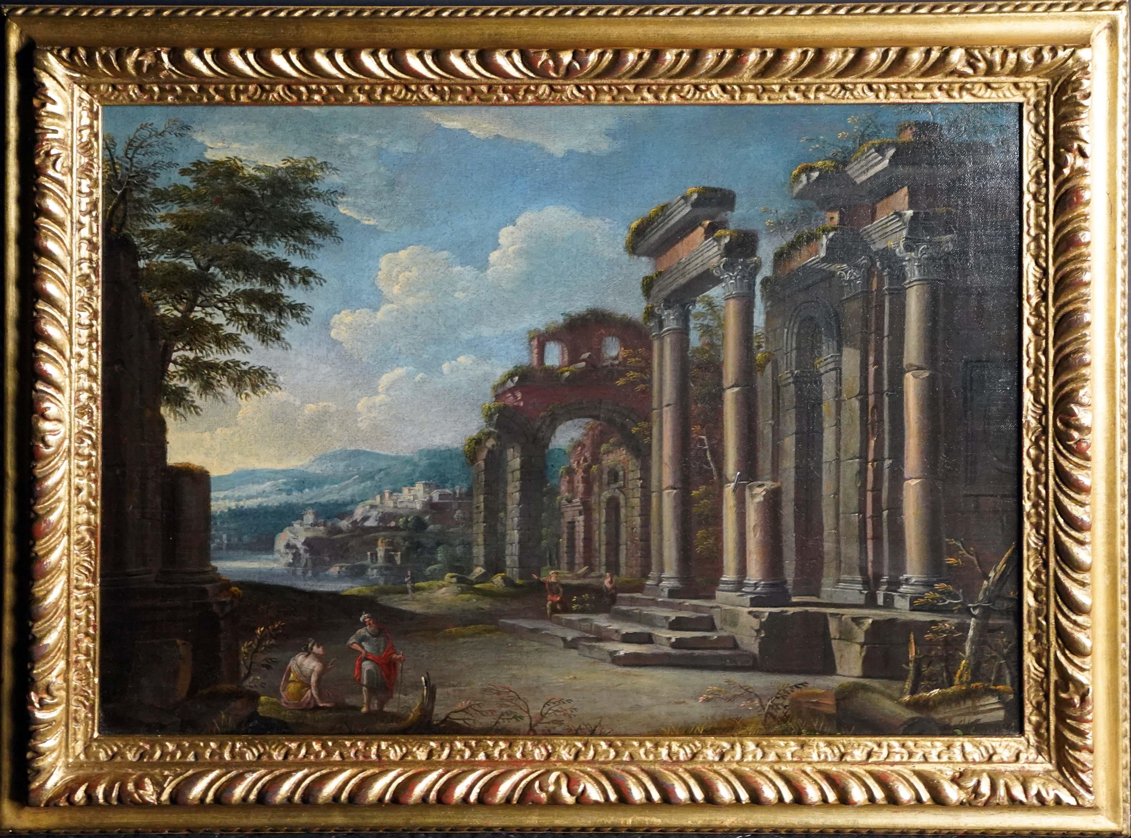 Late 17th Century Italianate landscape with figures amongst classical ruins - Black Figurative Painting by Wolfgang Magnus Gebhardt