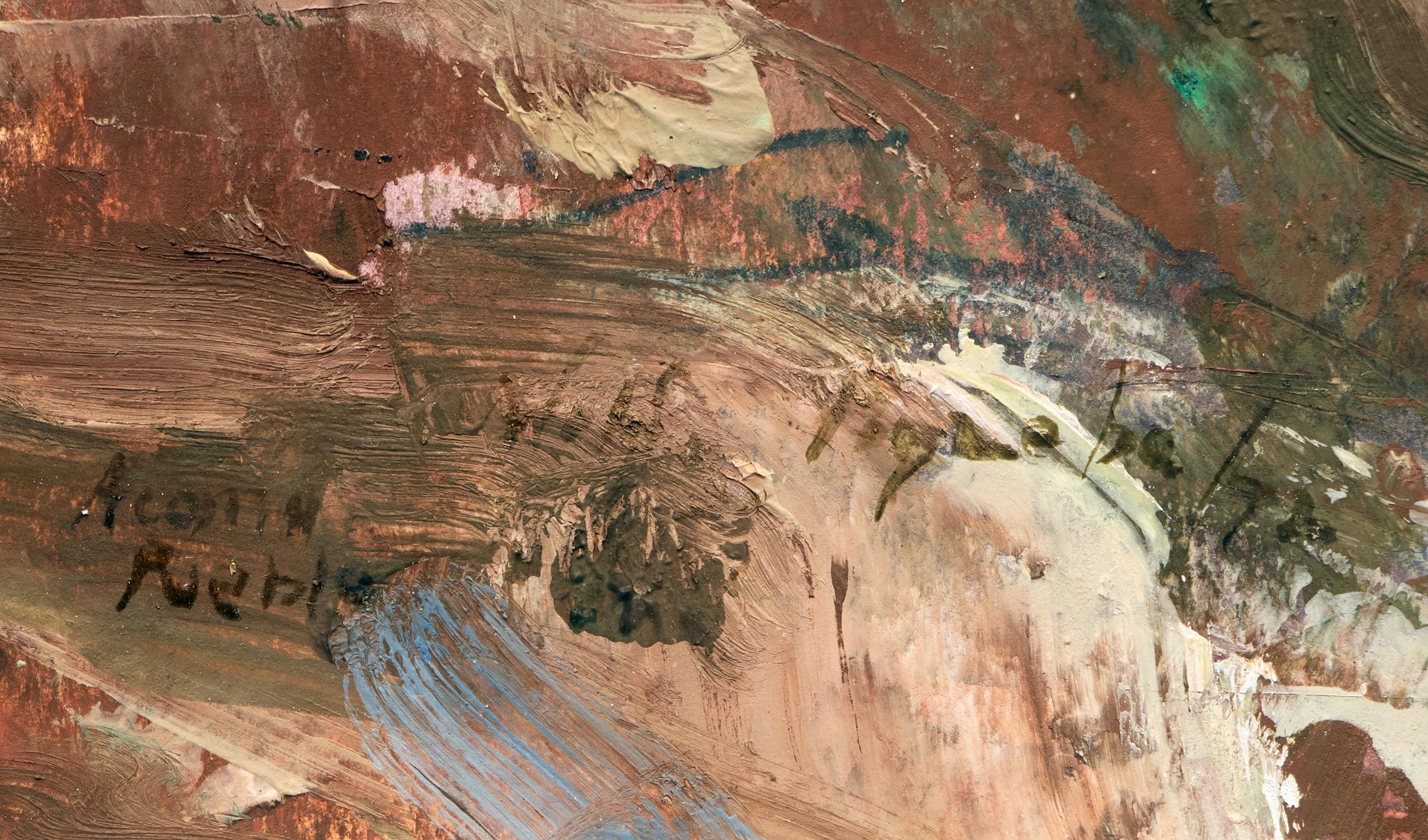 Acoma Pueblo, Nouveau-Mexique, peinture à la gouache d'une scène de paysage du Sud-Ouest des années 1970 - Beige Landscape Painting par Wolfgang Pogzeba