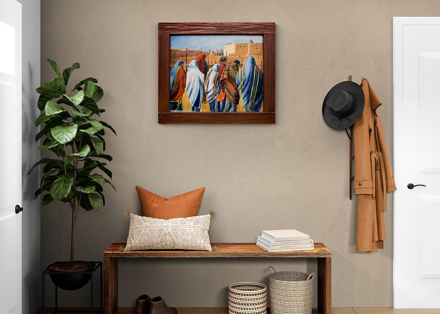 Figures at Taos Pueblo, New Mexico - Southwestern 20th Century Oil Painting 3