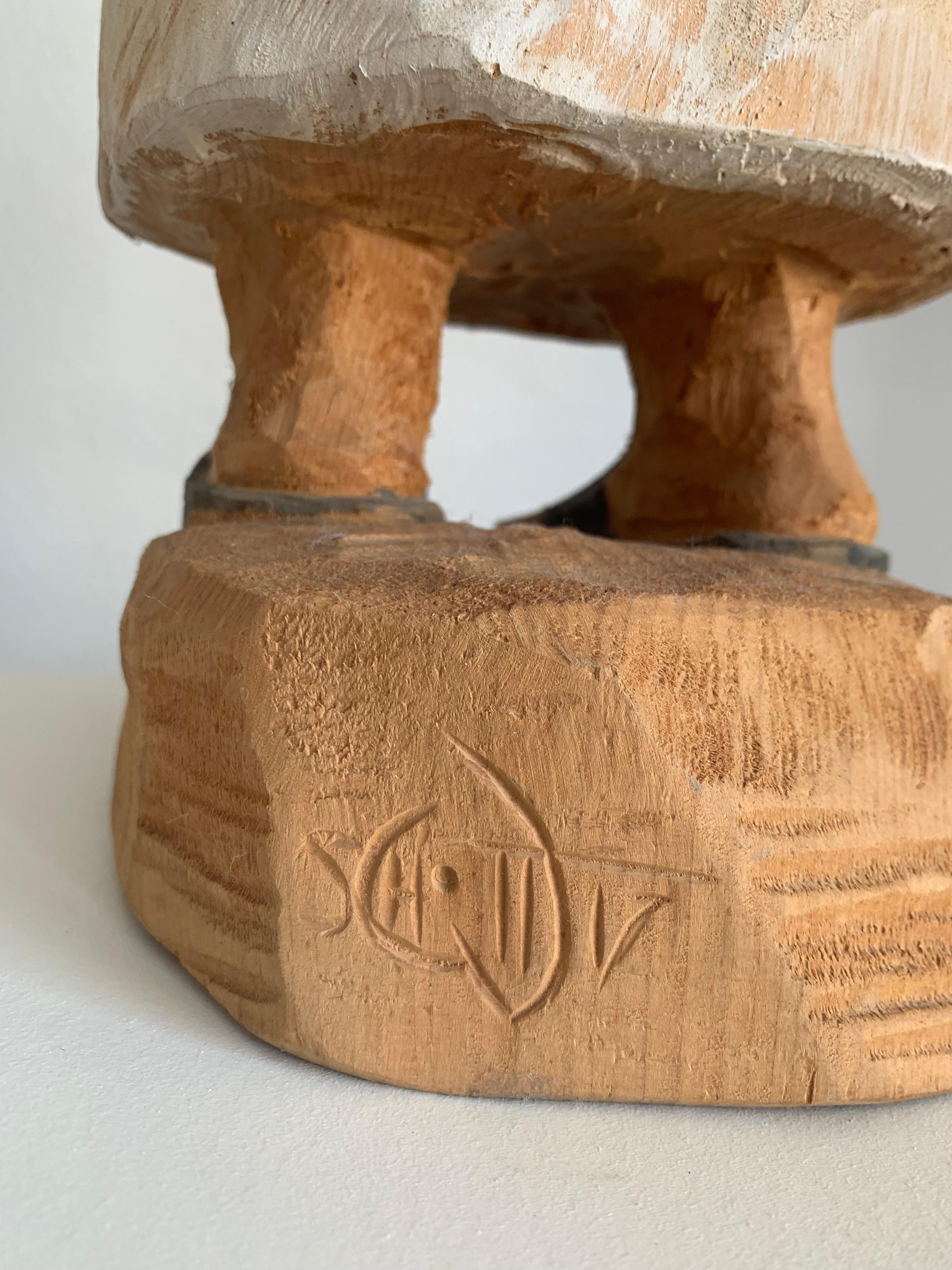 KHALID Wooden Sculpture Hand-Carved and Signed by the Artist with Gngraving For Sale 8
