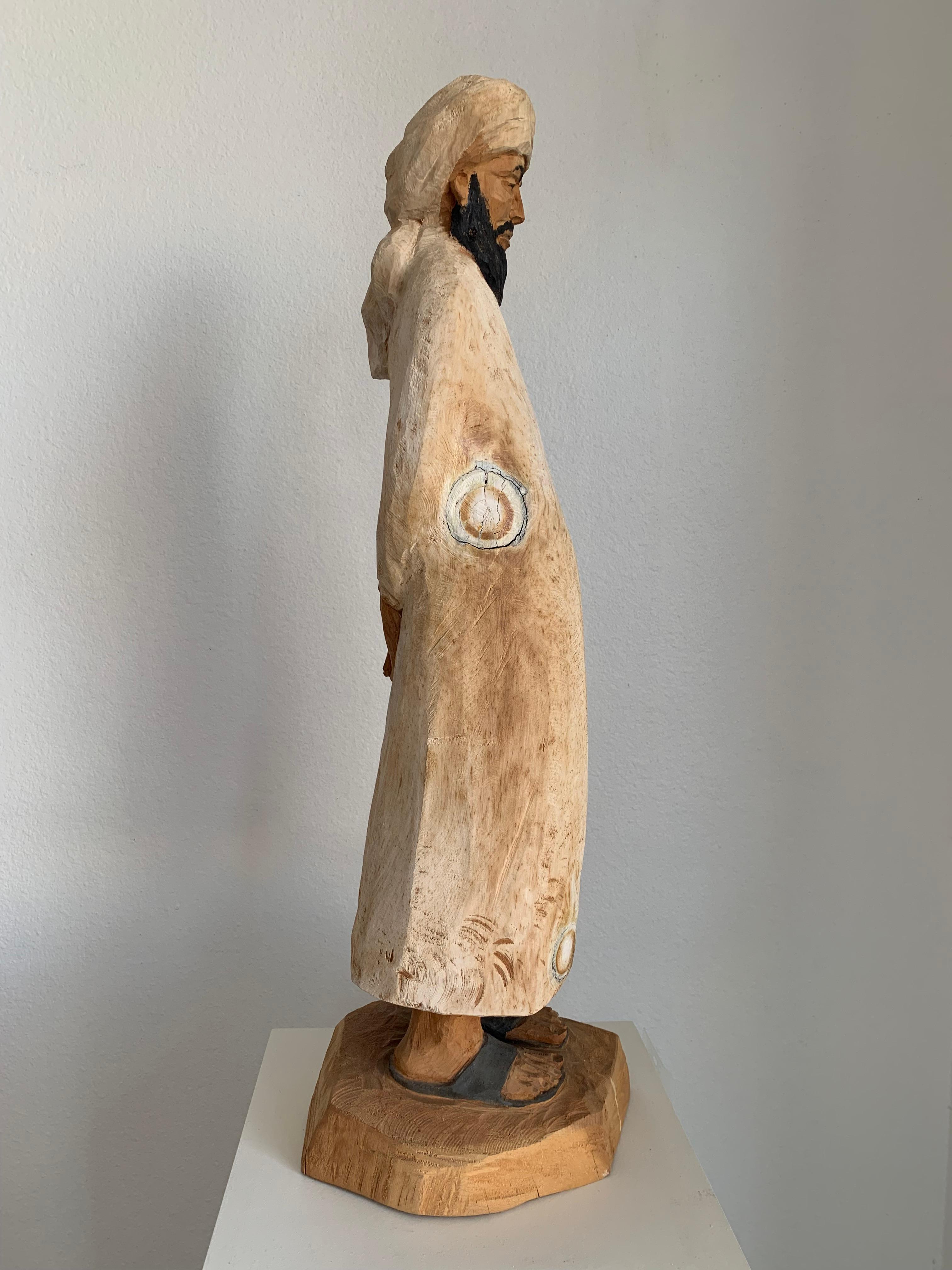 KHALID Wooden Sculpture Hand-Carved and Signed by the Artist with Gngraving For Sale 1