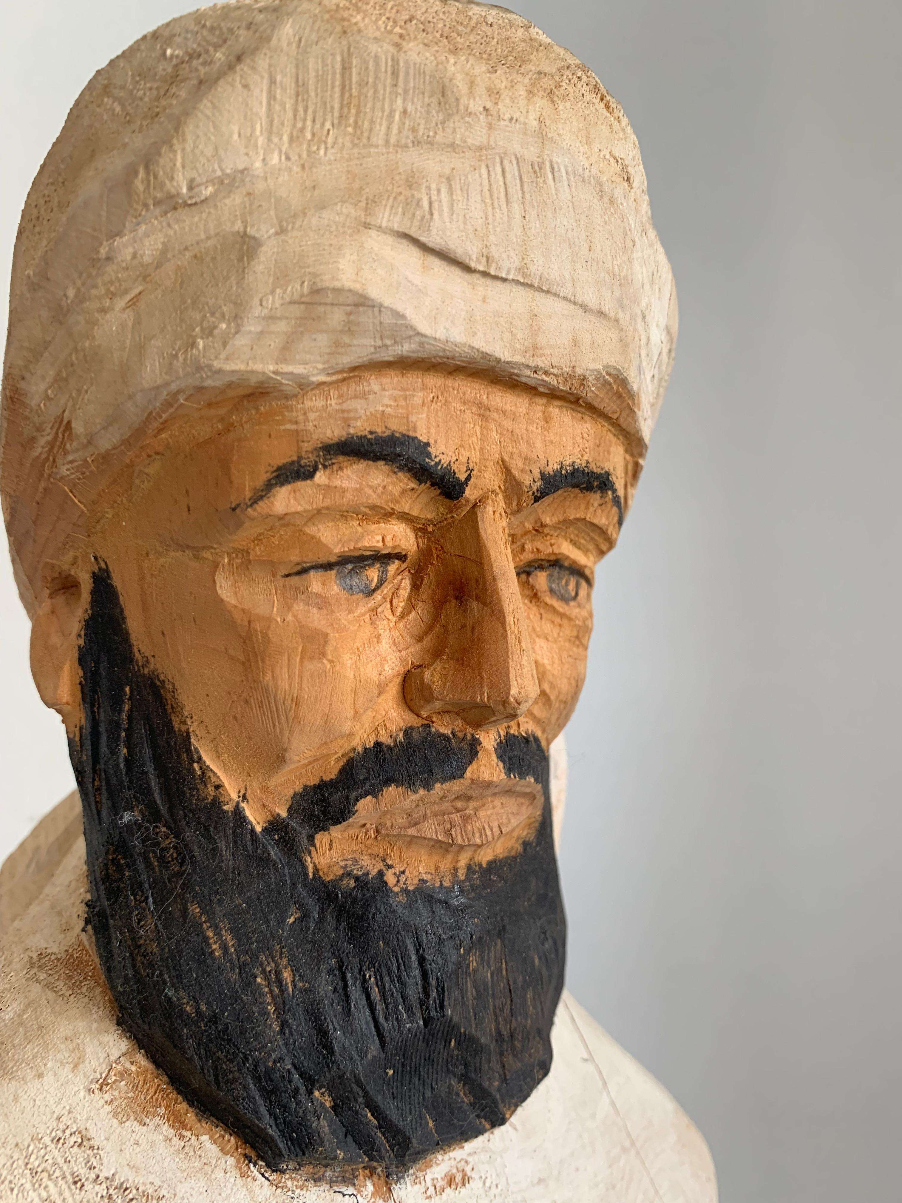 KHALID Wooden Sculpture Hand-Carved and Signed by the Artist with Gngraving For Sale 3
