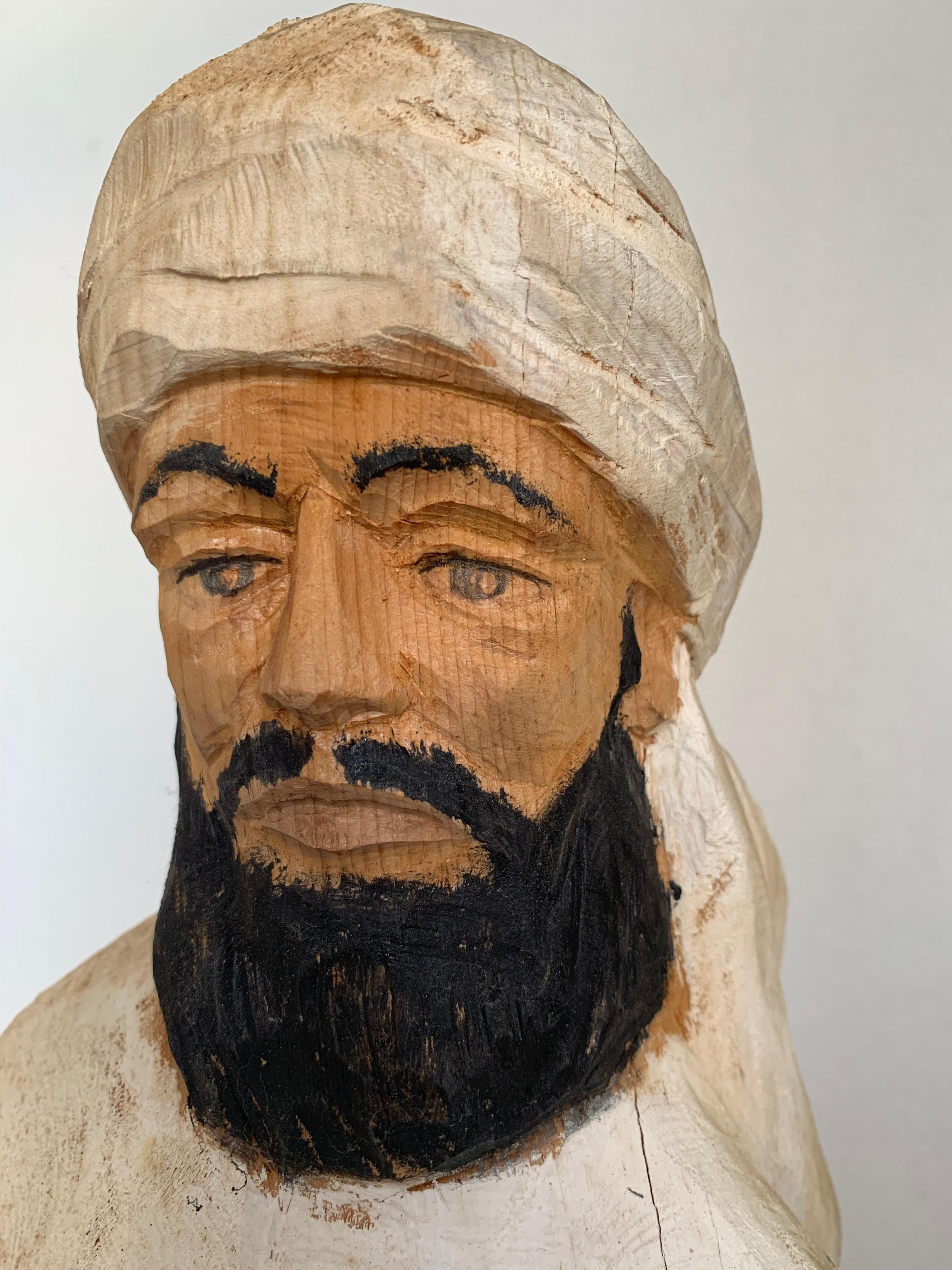 KHALID Wooden Sculpture Hand-Carved and Signed by the Artist with Gngraving For Sale 4