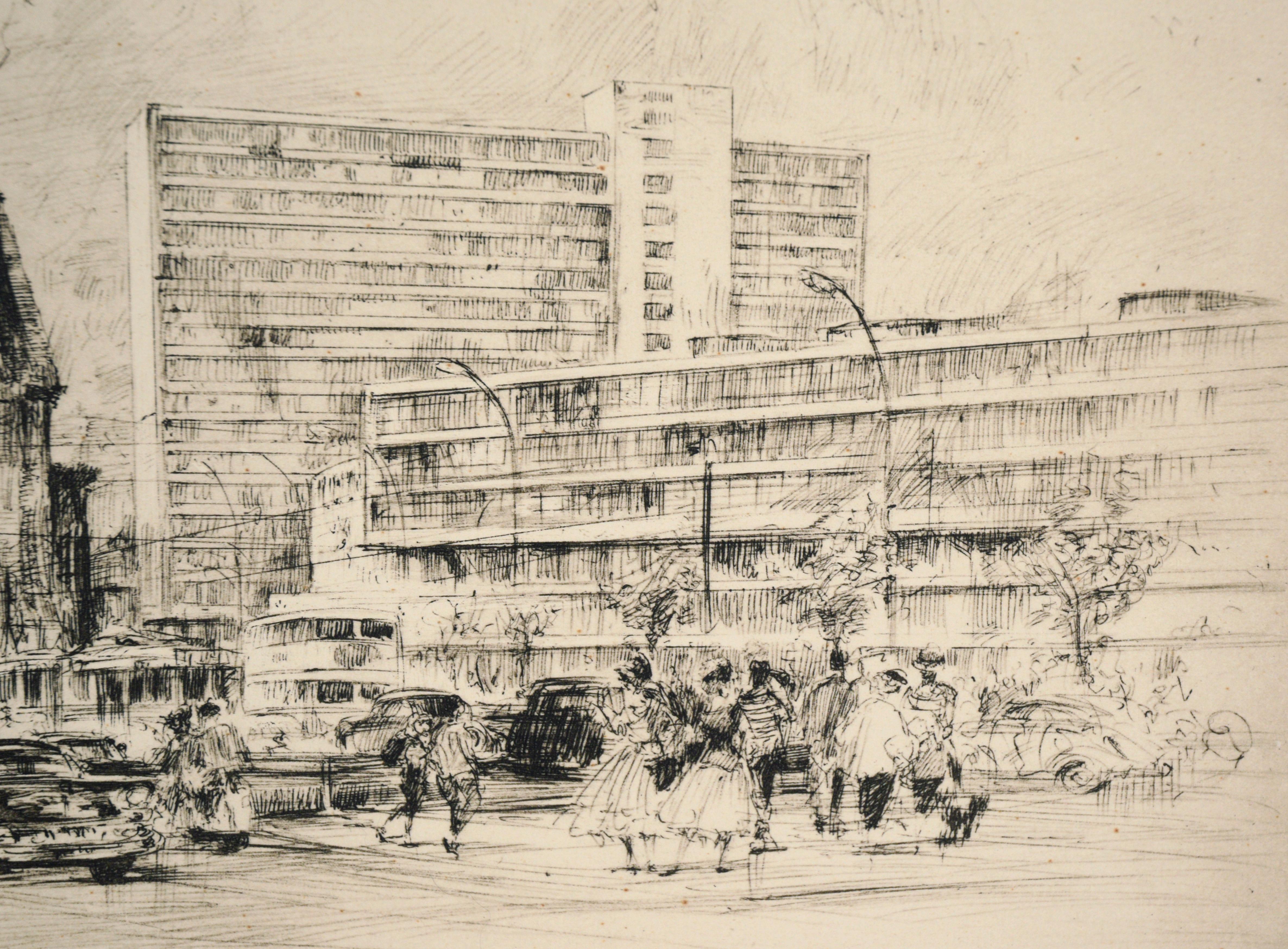 Kaiser Wilhelm Memorial Church in Berlin - Drypoint Etching on Paper For Sale 2