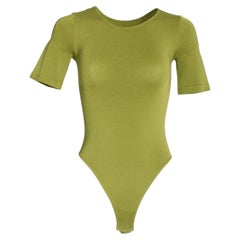 Wolford Austria Body Suit Green Short Sleeve Knit Opaque Naturel Size S