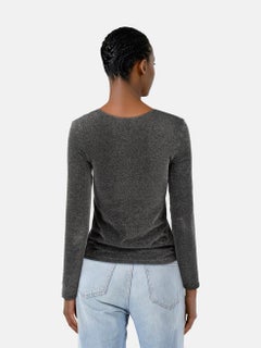 Wolford Black Metallic Stretch Long Sleeves Top Size S