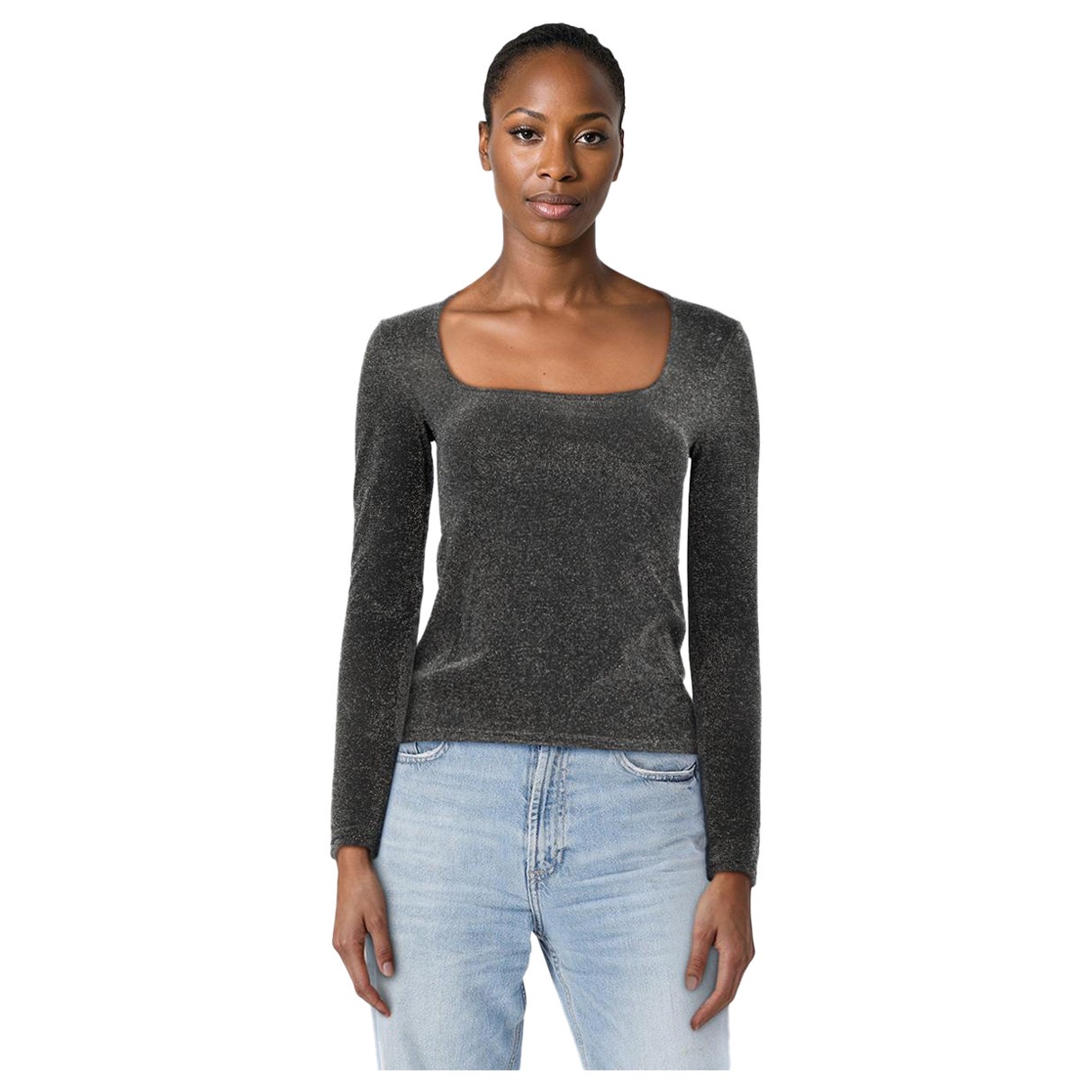 Wolford Black Metallic Stretch Long Sleeves Top Size S en vente