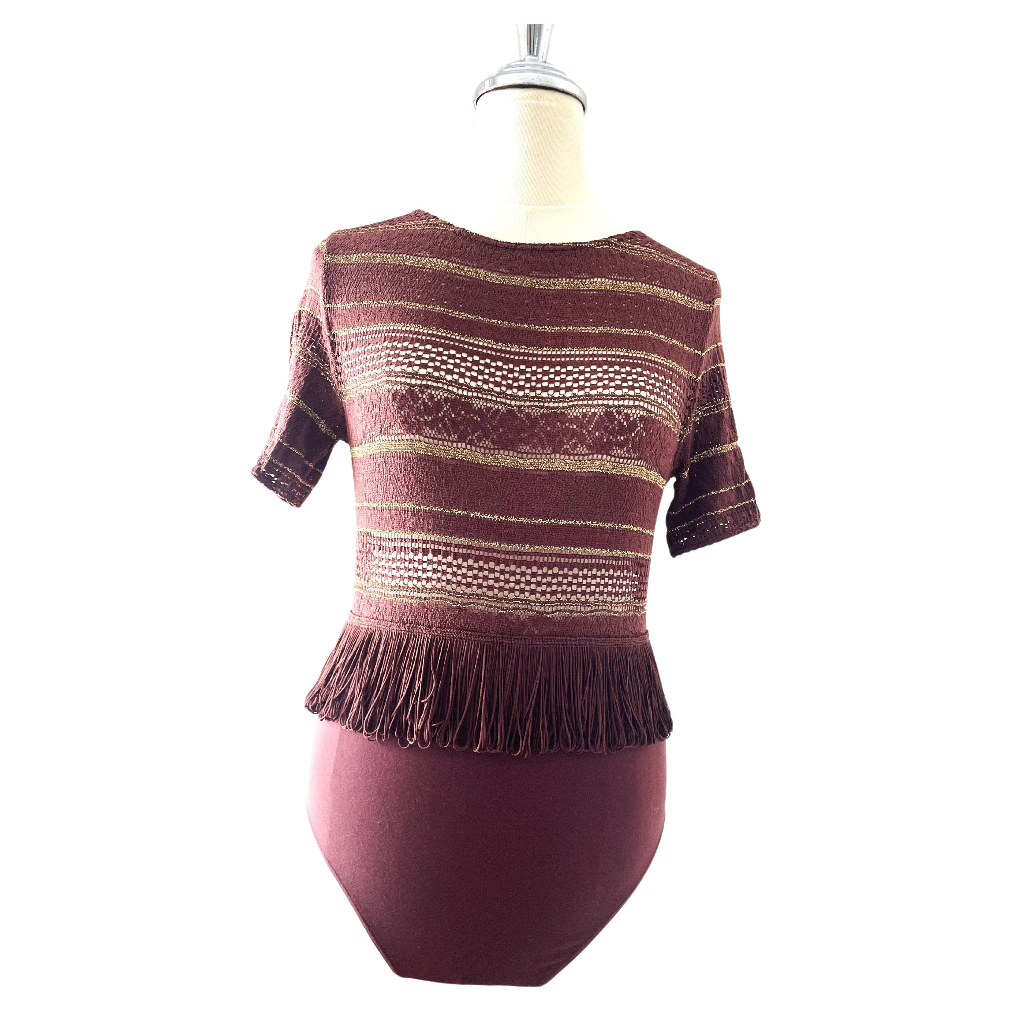 Wolford Bodysuit Brown Knitted Fringes 90s