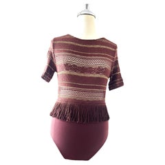 Vintage Wolford Bodysuit Brown Knitted Fringes 90s