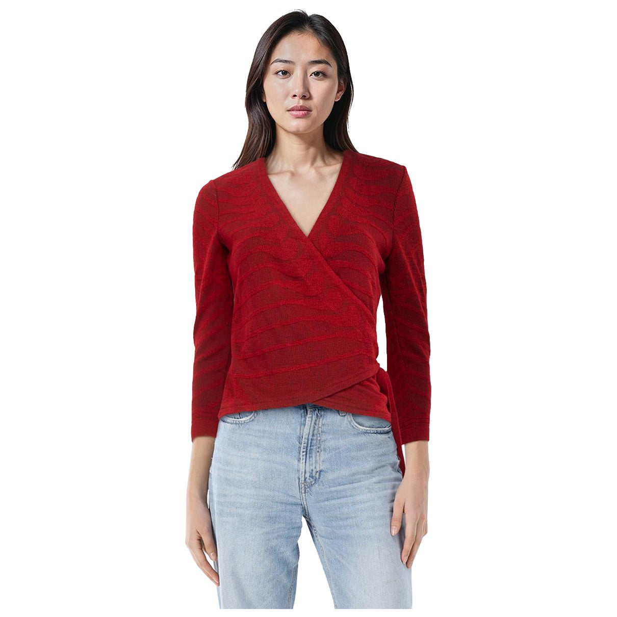 Wolford Wolford x Zac Posen Red Wool Wrap Knit Top Taille M en vente