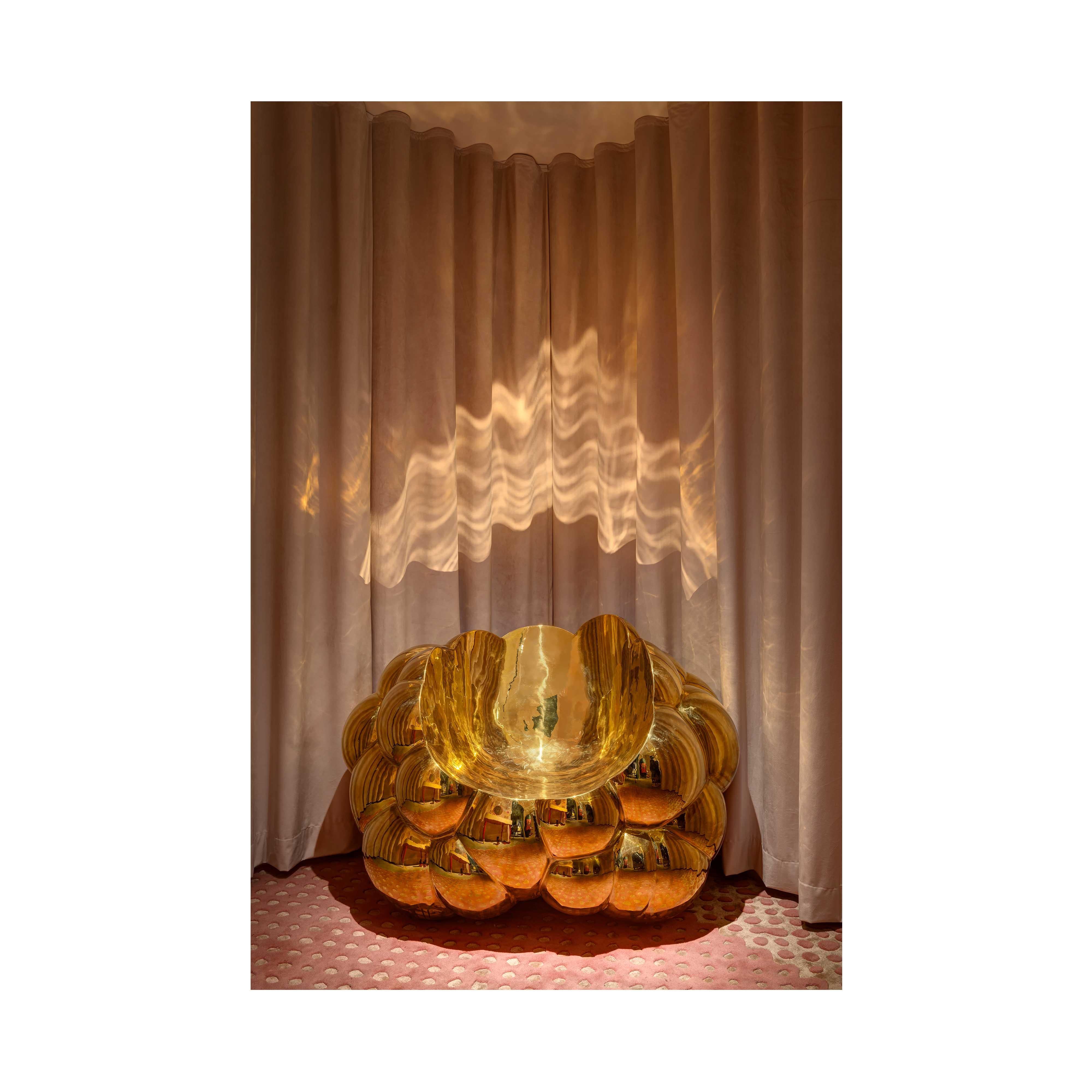 The Wolk Lounge Armchair in Brass by Richard Hutten is a giant cloud shaped chair in brass which becomes the conversation point in any space. It is almost surreal in appearance and an ergonomical triumph. Experience ergonomic euphoria with Richard