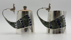 Wolmar Castillo "Peacock": lattiera, zuccheriera e mestolo con intarsi in malachite e lapislazzuli