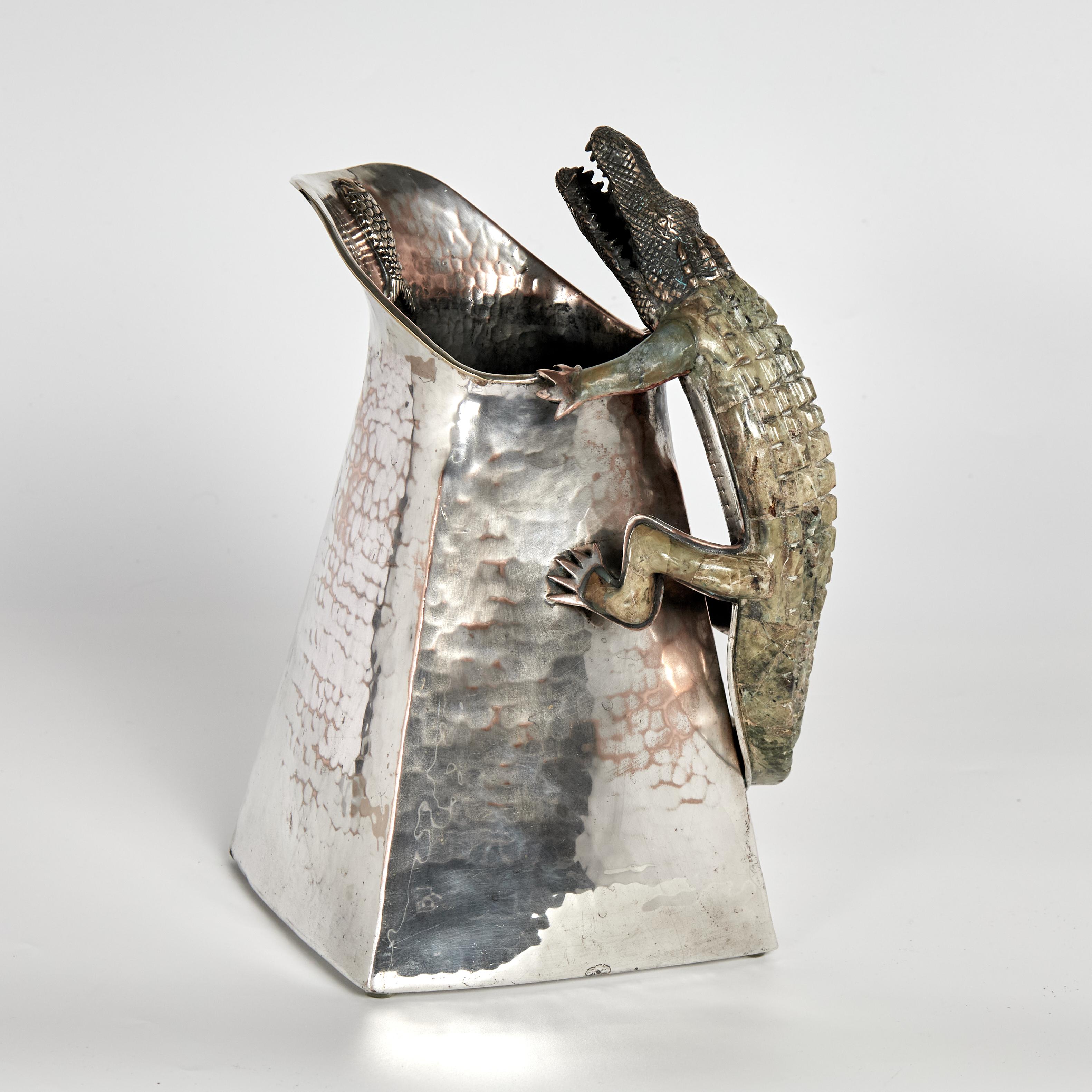 Mid-Century Modern Wolmar Castillo Vintage Silver Plate Pitcher with Alligator For Sale