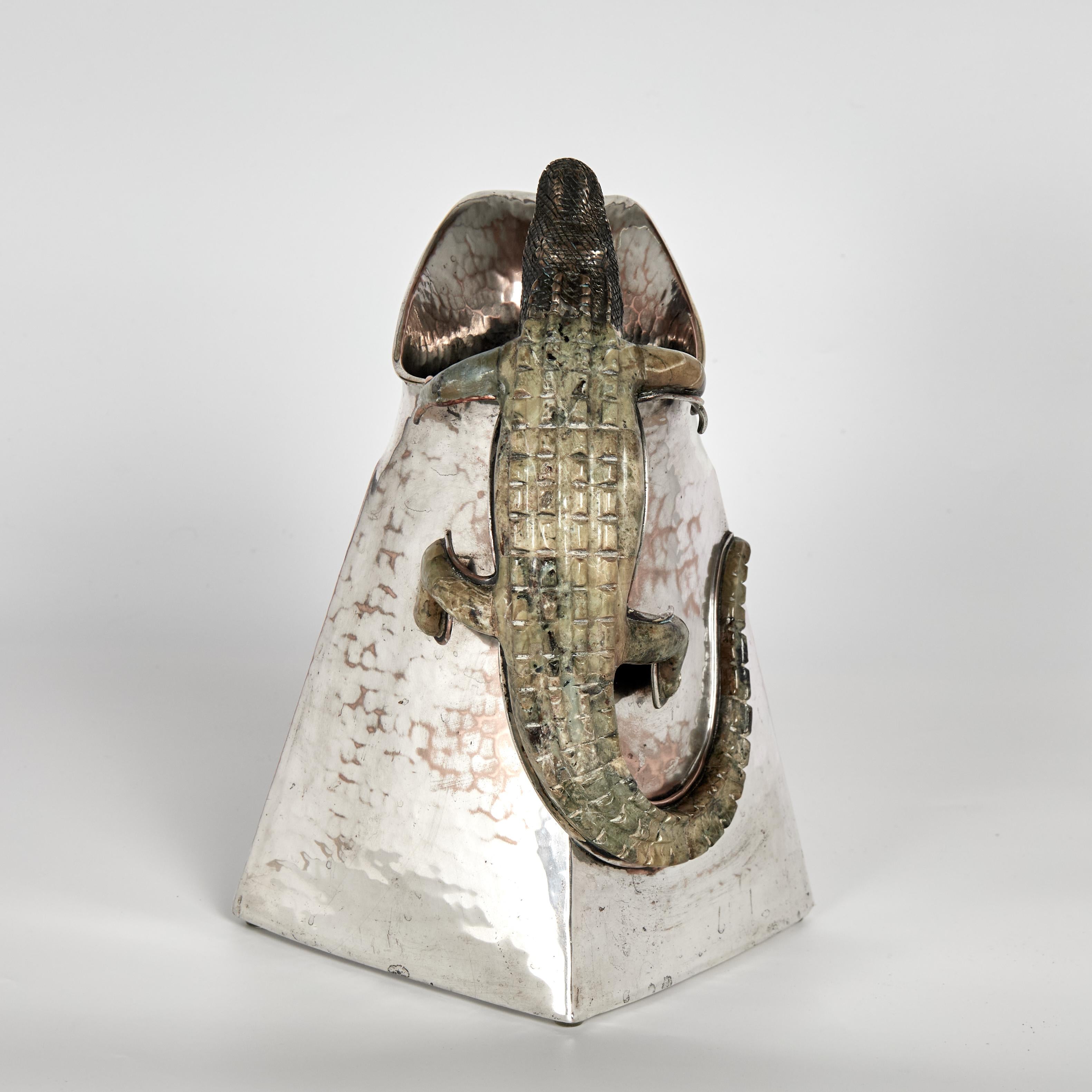 Mexican Wolmar Castillo Vintage Silver Plate Pitcher with Alligator For Sale