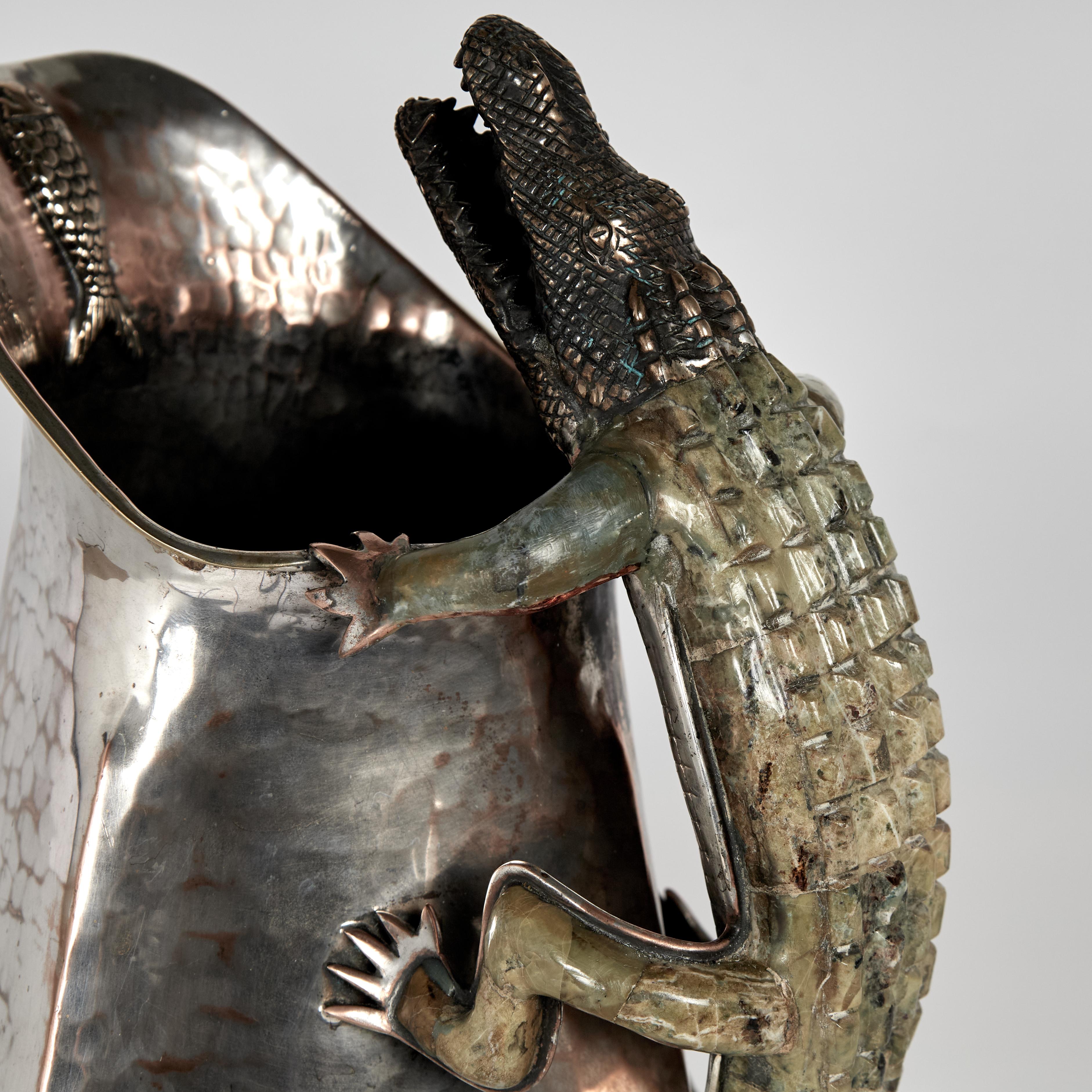 Wolmar Castillo Vintage Silver Plate Pitcher with Alligator In Good Condition For Sale In Palm Beach, FL