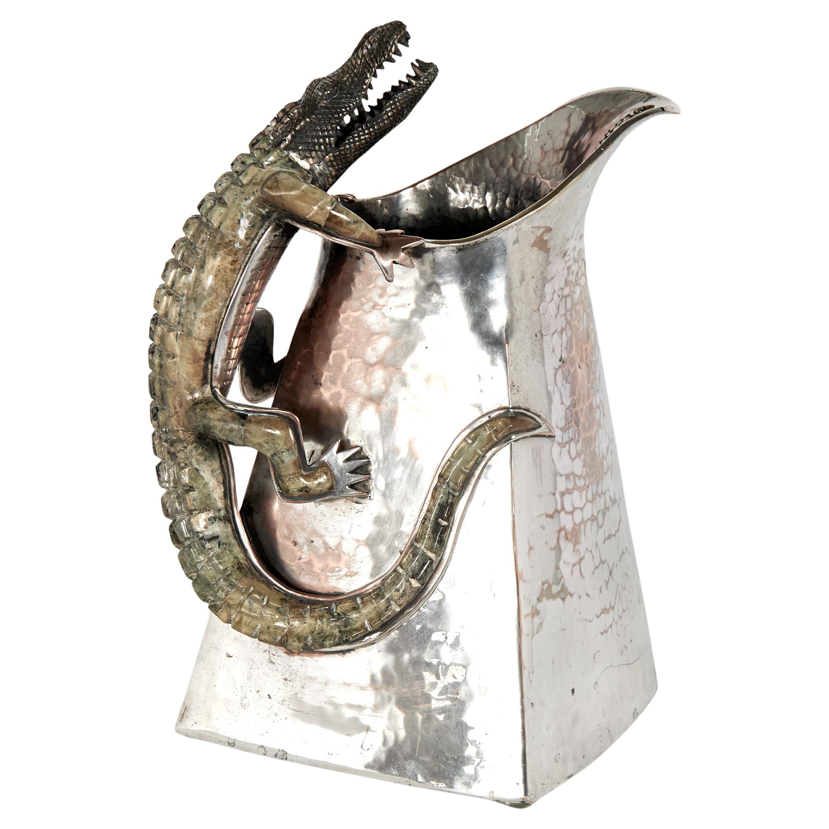 Wolmar Castillo Vintage Silver Plate Pitcher with Alligator