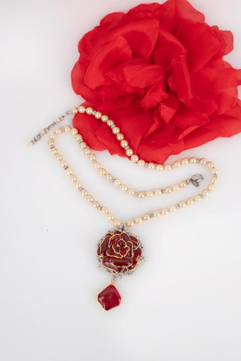 Woloch-Halskette „Rose“ mit Perlen und Swarovski-Strasssteinen im Angebot 5