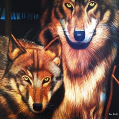 Wolves Painting by Eric Scott, Oil on Canvas Modern realism animals wall art