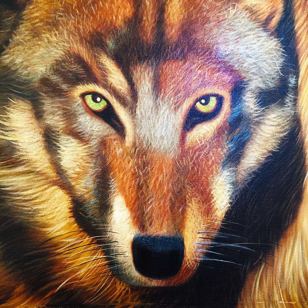 European Wolves Painting by Eric Scott, Oil on Canvas For Sale