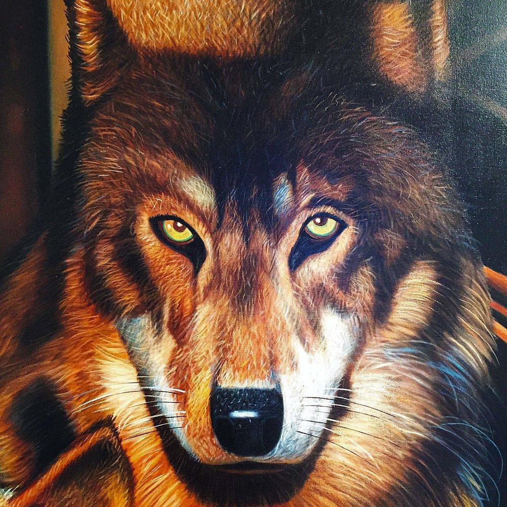 Wolves Painting by Eric Scott, Oil on Canvas In Excellent Condition For Sale In London, GB