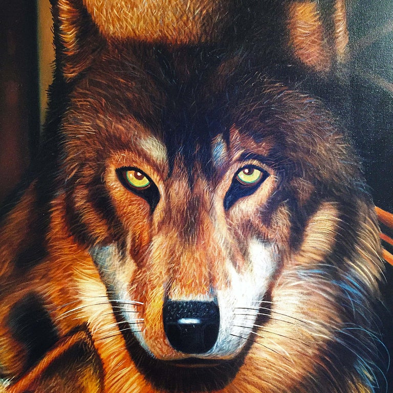 Wolves Painting by Eric Scott, Oil on Canvas Modern realism animals