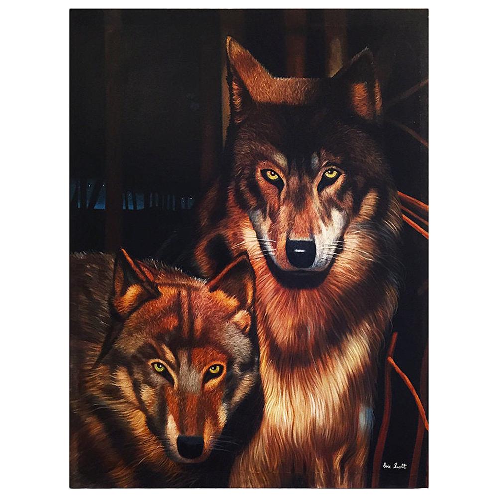 Wolves Painting by Eric Scott, Oil on Canvas For Sale