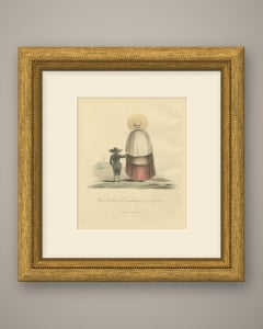 Woman and Boy near Amsterdam, Church Spire Beyond, Antique Print, 1817