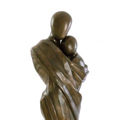 Sculpture femme et enfant grandeur nature en laiton massif