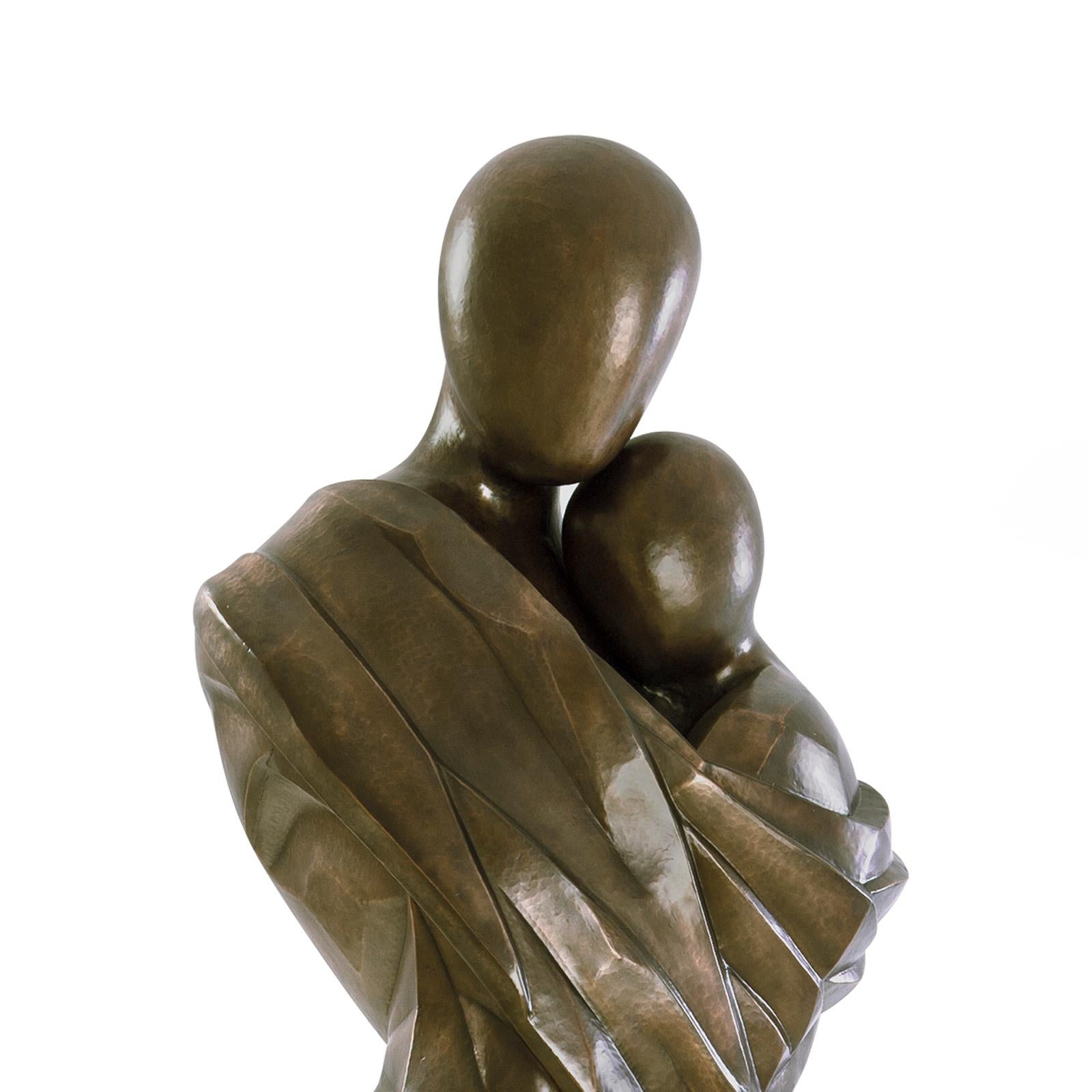 English Woman and Child Life-Size Sculpture in Solid Brass For Sale