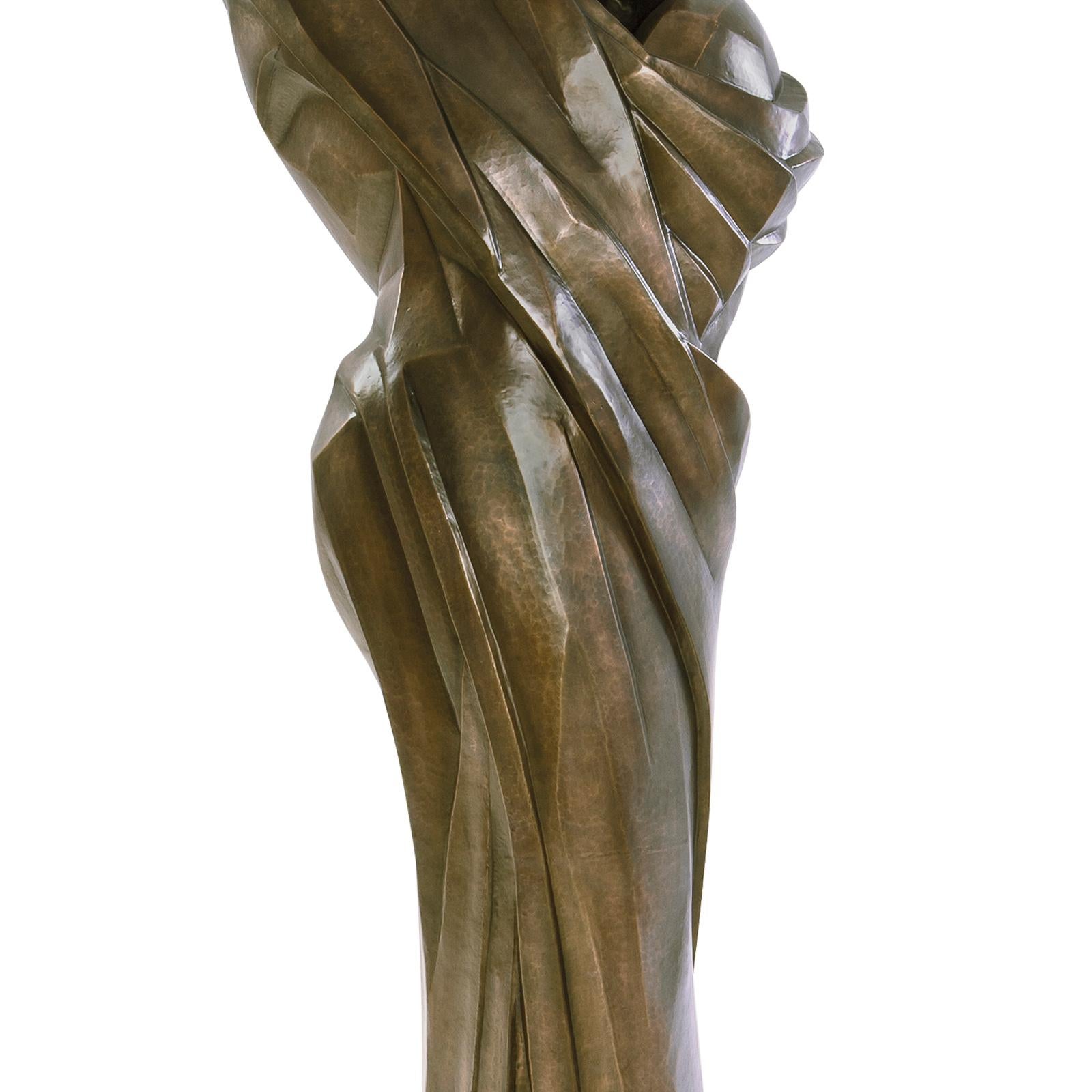 Hand-Crafted Woman and Child Life-Size Sculpture in Solid Brass For Sale