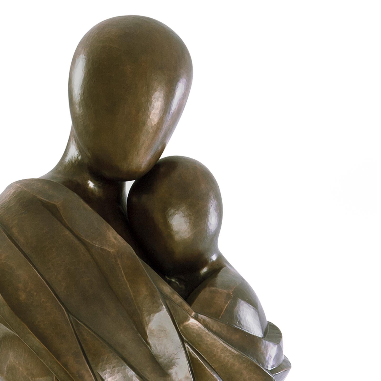 Woman and Child Life-Size Sculpture in Solid Brass For Sale 1