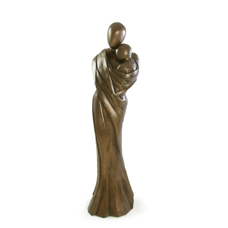 Woman and Child Life-Size Sculpture in Solid Brass For Sale 2