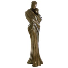 Woman and Child Life-Size Sculpture in Solid Brass