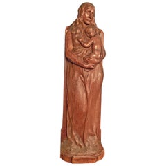 "Woman and Child," Logan Medal-Winning, Large Mahogany Sculpture by Zettler