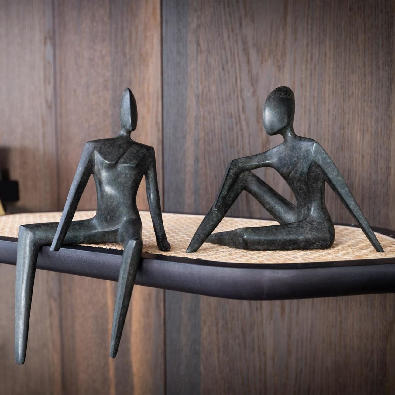 Bronze Woman and Man Set of 2 Sculpture For Sale