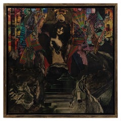 Woman and Stairs Collage on Canvas by Jeet Chhabda, 1980