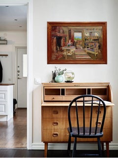 "Woman at the Spinning Wheel / Living Room Interior", Oil on Canvas, ca.1930/40s