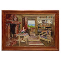 "Donna all'arcolaio / Interno del salotto", Olio su tela, 1930/40 ca.