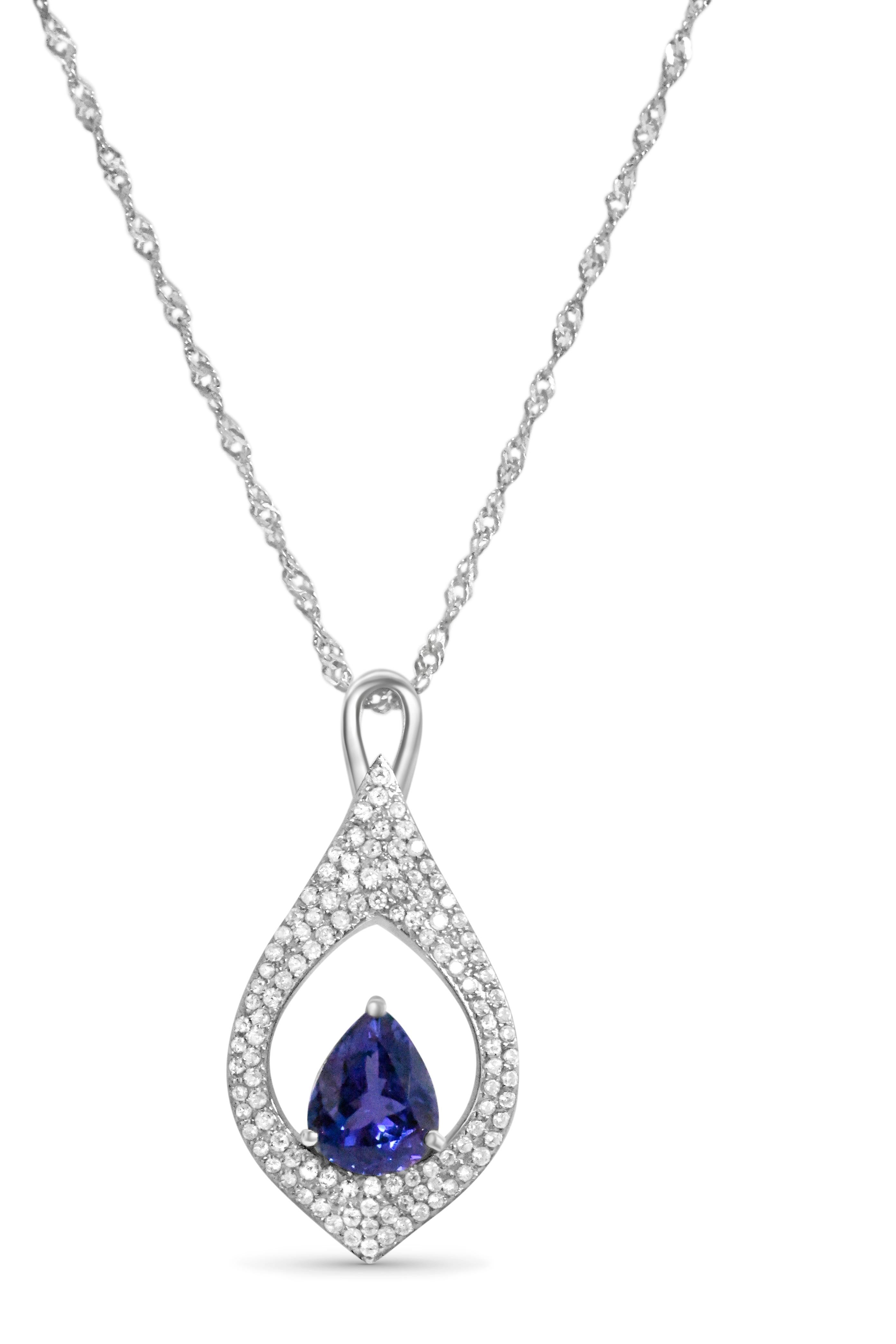 Pear Cut Woman Bridas Tanzanite Pendant Necklace 2.30 cts Sterling Silver . For Sale